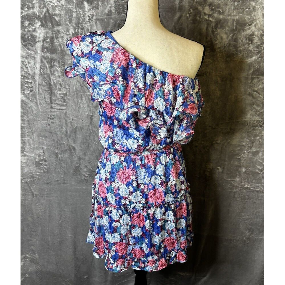 Perfectly Priscilla Dress Small One Shoulder Blue Floral Boho Tiered Preppy‎ NEW - Picture 6 of 16